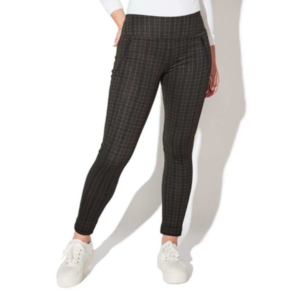 VYLETTE High Rise Black & Gray Plaid Legging Zippers Jegging ~ Women's SMALL